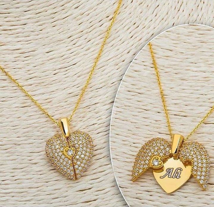 Gold Plated Heart Pendant Necklace with Sparkling Rhinestone Details
